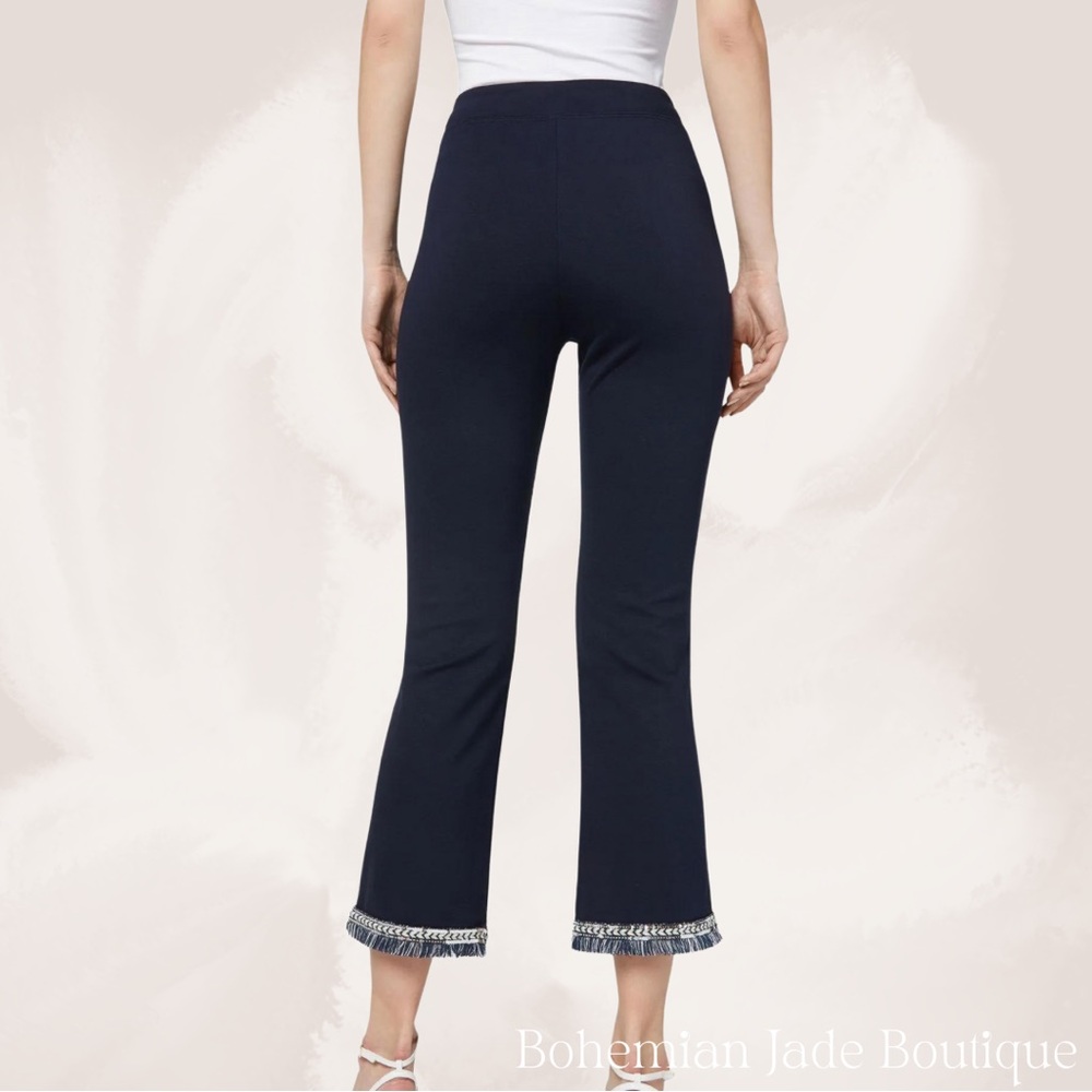 Calzedonia Flared Cropped Leggings w/ Sequin & Fringe Hem- Navy - Picture 2 of 4